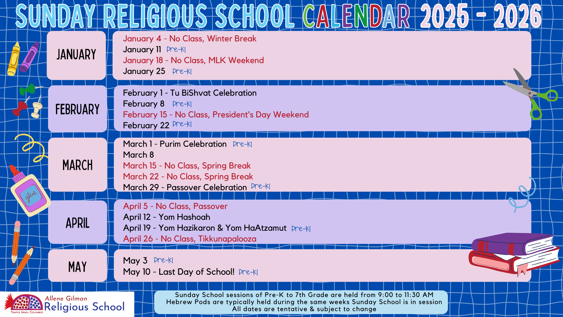 Religious School Calendar