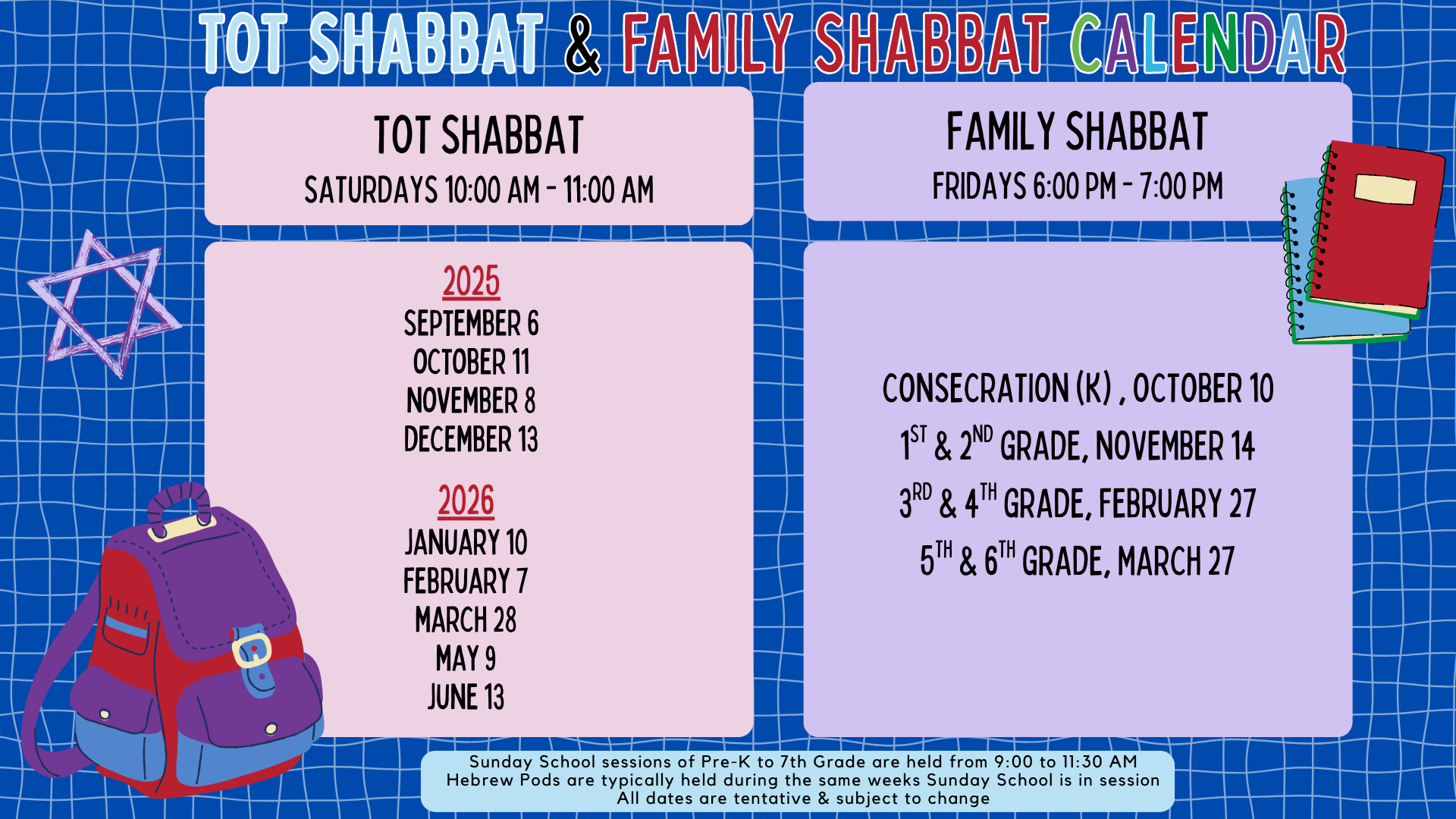 Religious School Calendar
