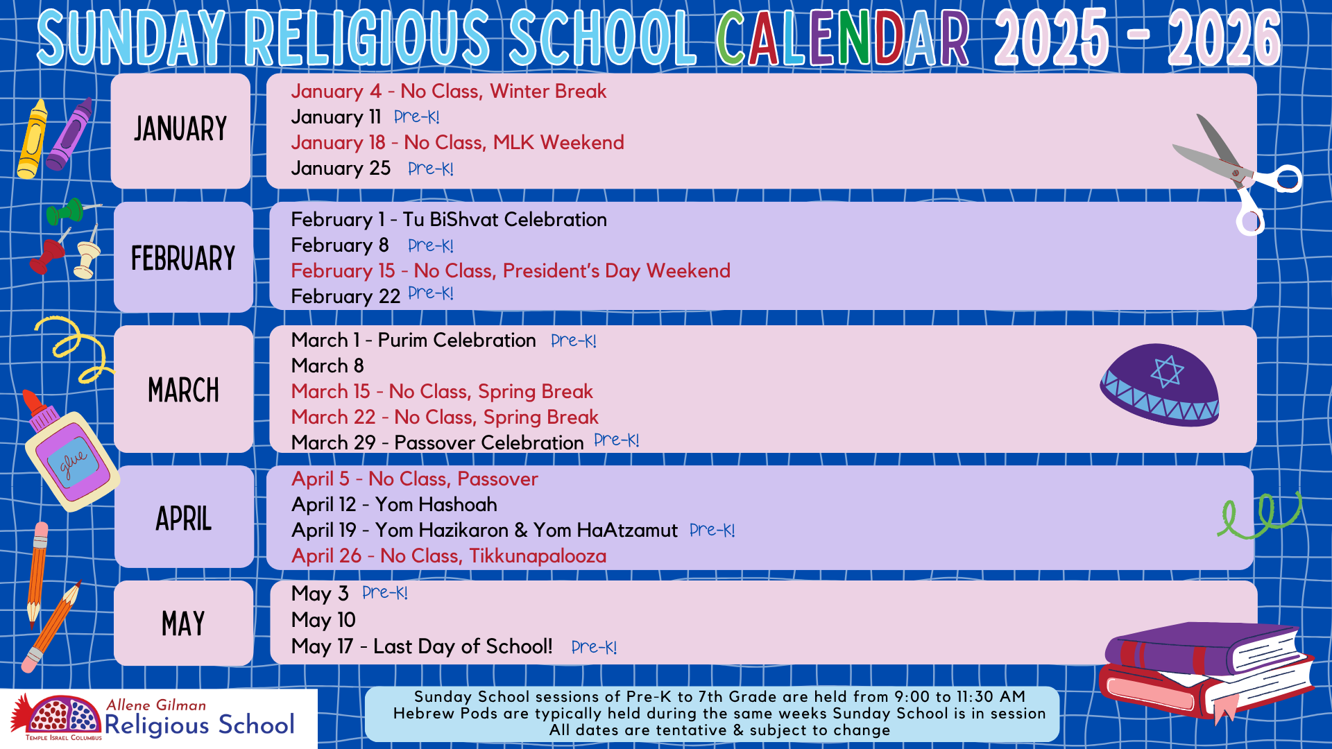 Religious School Calendar