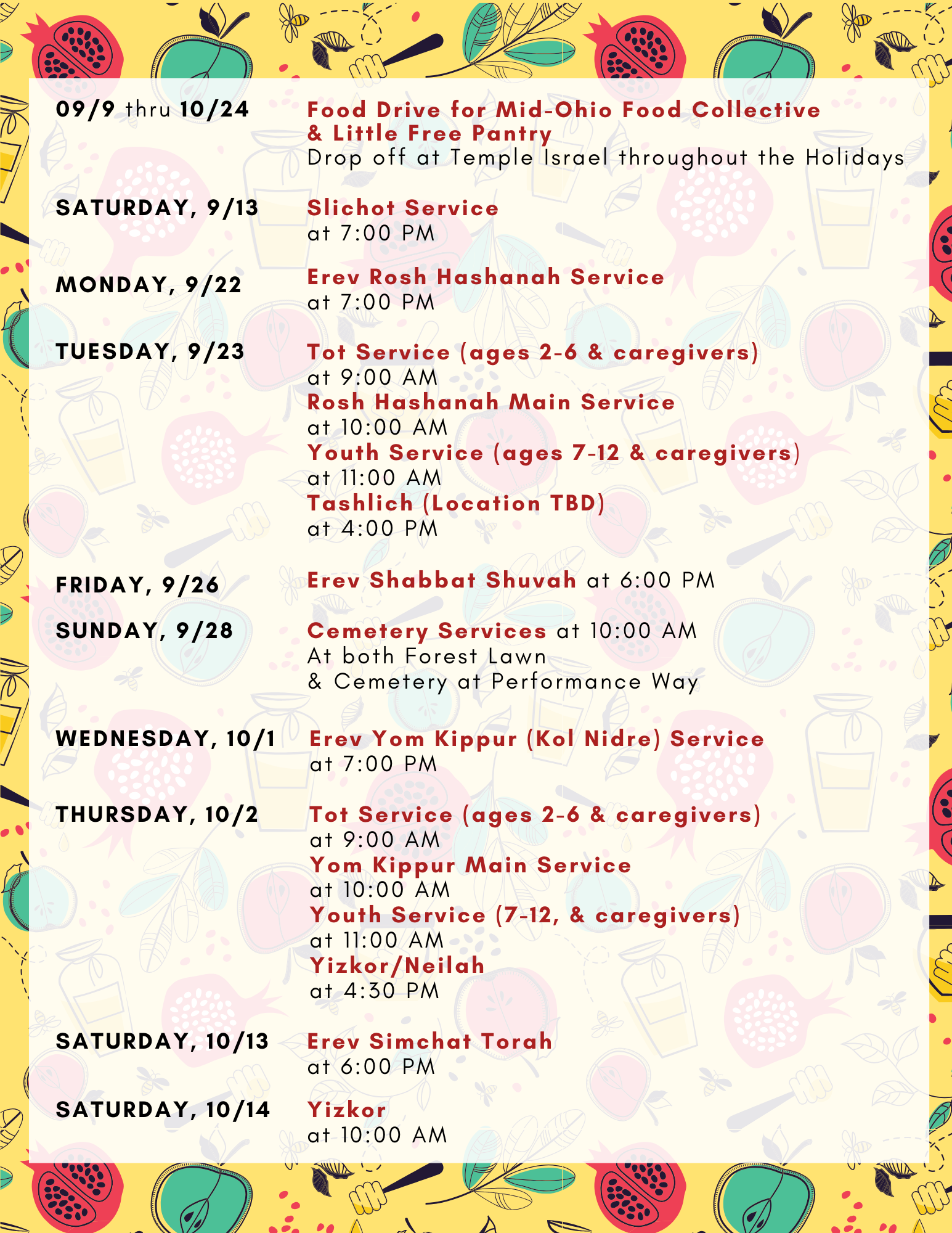 High Holiday Schedule High Holiday Schedule