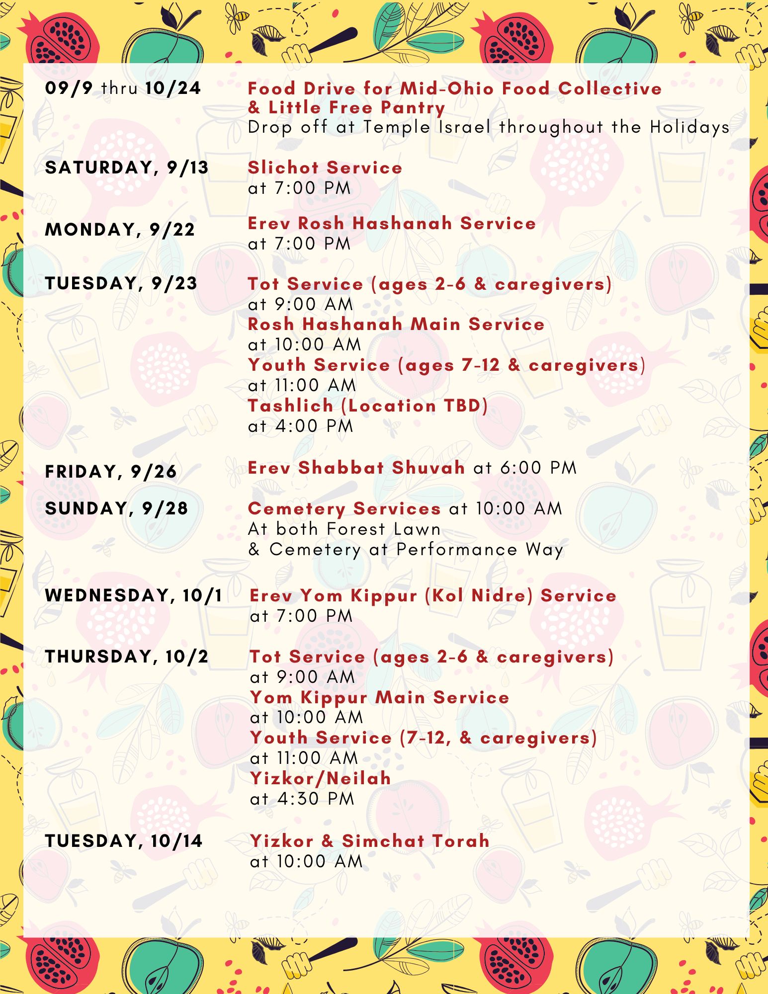 High Holiday Schedule