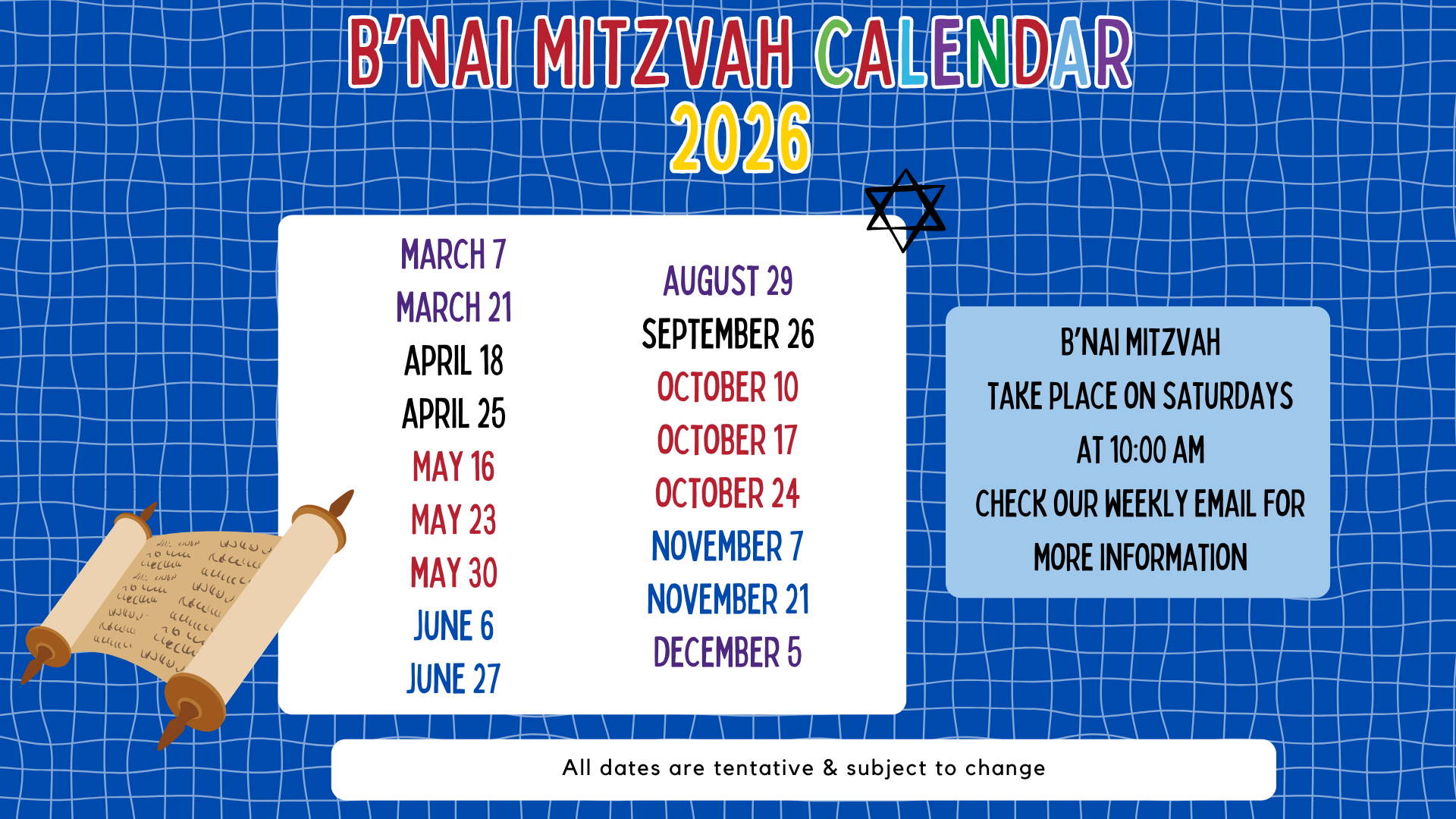 Religious School Calendar