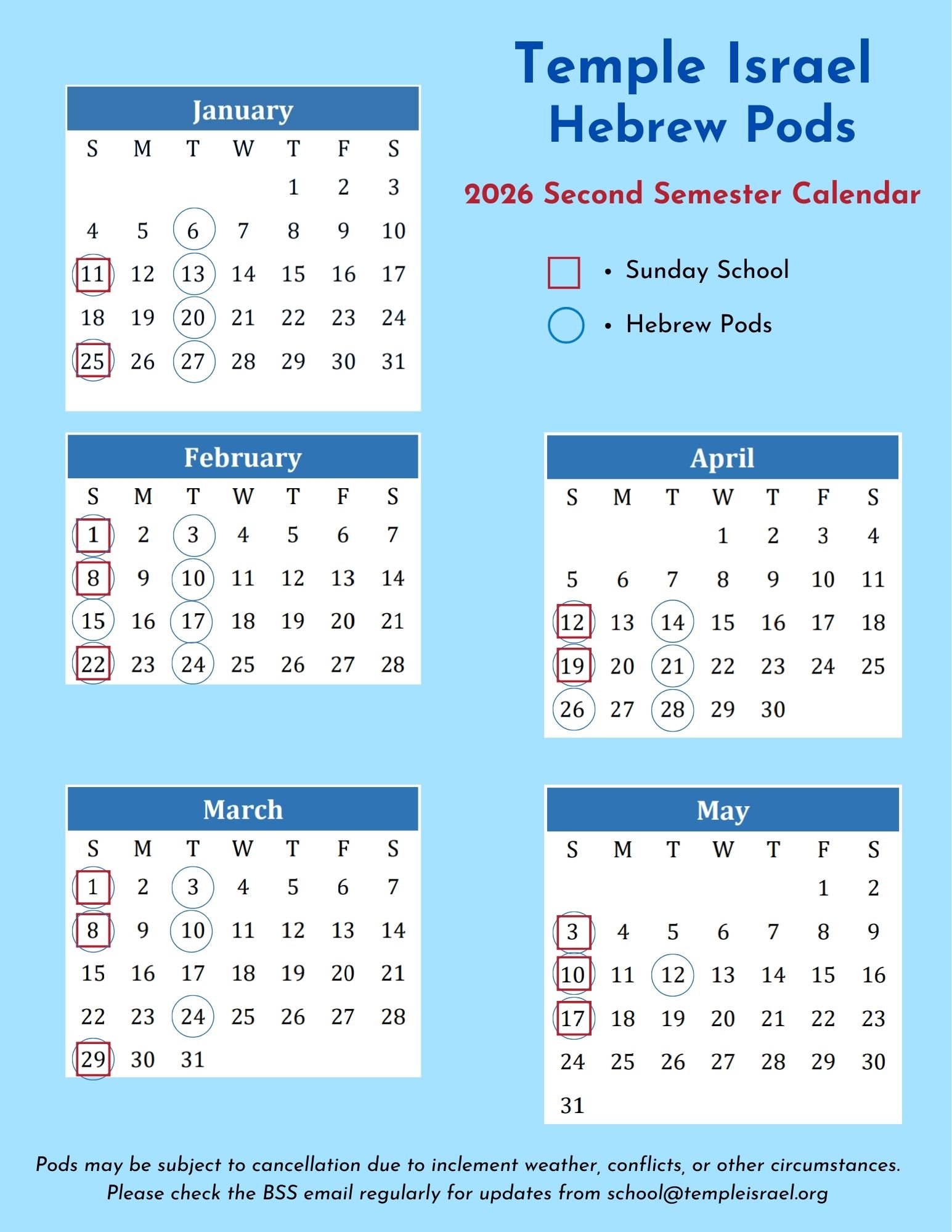 Religious School Calendar